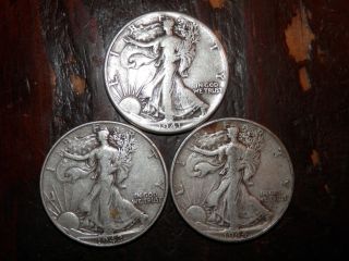 1941 - P 1942 - P 1944 - P - 3 Walking Liberty Silver Half Dollars Average, photo