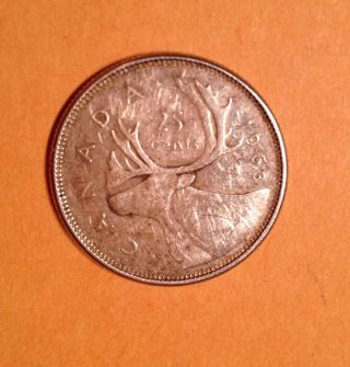 1963 Canada 25 Cent Quarter Dollar Vf Silver Young Queen Elizabeth No Tax photo