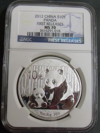 2012 China Silver Panda S10y Ngc Ms70 First Releases (blue Label) photo