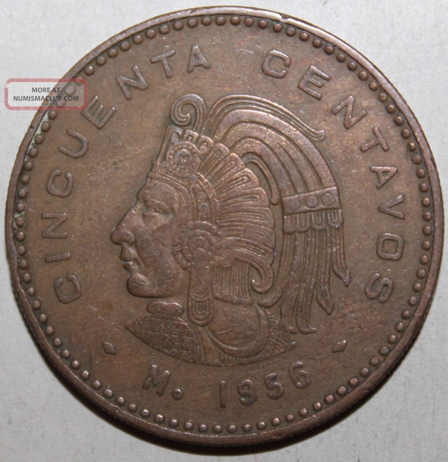 Mexican 50 Centavos Coin, 1956 - Km 450 - Mexico - Cuauhtémoc - Fifty ...