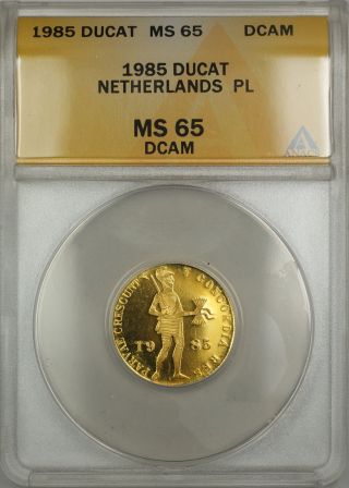 1985 Netherlands Proof - Like Pl Ducat Gold Coin Anacs Ms - 65 Dcam photo