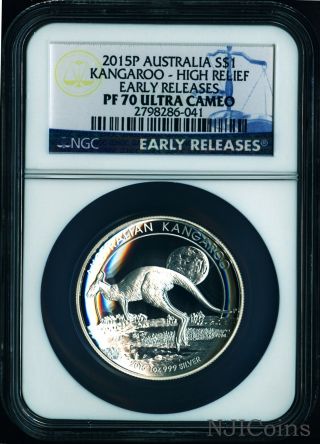 2015 P Australia High Relief 1 Oz Silver Kangaroo $1 Coin Ngc Pf70 Uc Er W/ Ogp photo