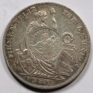 Guatemala 1894 1 Peso Silver Coin Xf/au 1/2 Real Counter Stamp On Peru 1893 Sol photo