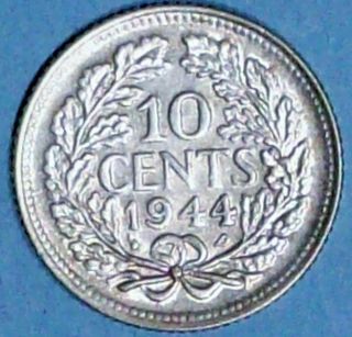 Netherlands 10 Cents 1944 Extra Fine/almost Uncirculated Silver Coin photo