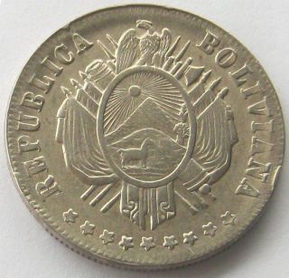 Bolivia,  Silver Coin,  20 Centavos 1879 Pts Fe,  Top,  Xf, photo