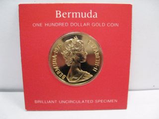 Proof 1975 Gold $100 Coin.  Bermuda.  Agw.  2034 Troy Oz. photo