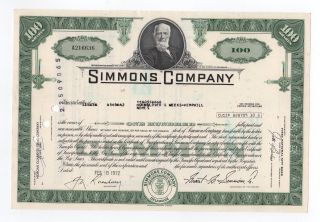 1972 Simmons Company Stock Certificate photo