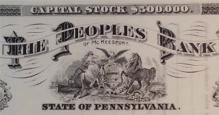 1905 - 1910 Unissued Stock Certificate The Peoples Bank Of Mckeesport Pennsylvania photo