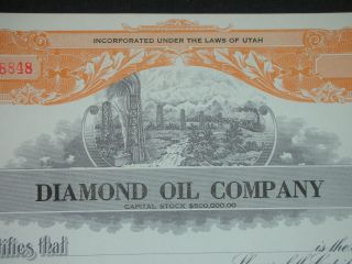 1900 ' S Diamond Oil Company Uncirculated Stock Certificate Utah photo