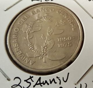 1975 Costa Rica 5 Colones 25th Anniversary Central Bank Circulated Coin Xf photo
