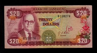 Jamaica 20 Dollars L.  1960 (1976) Pick 63 Fine. photo