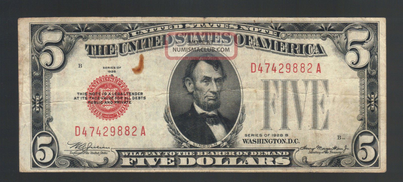 Пять долларов США. США 1928. Деньги 1928. 0.5 долларов