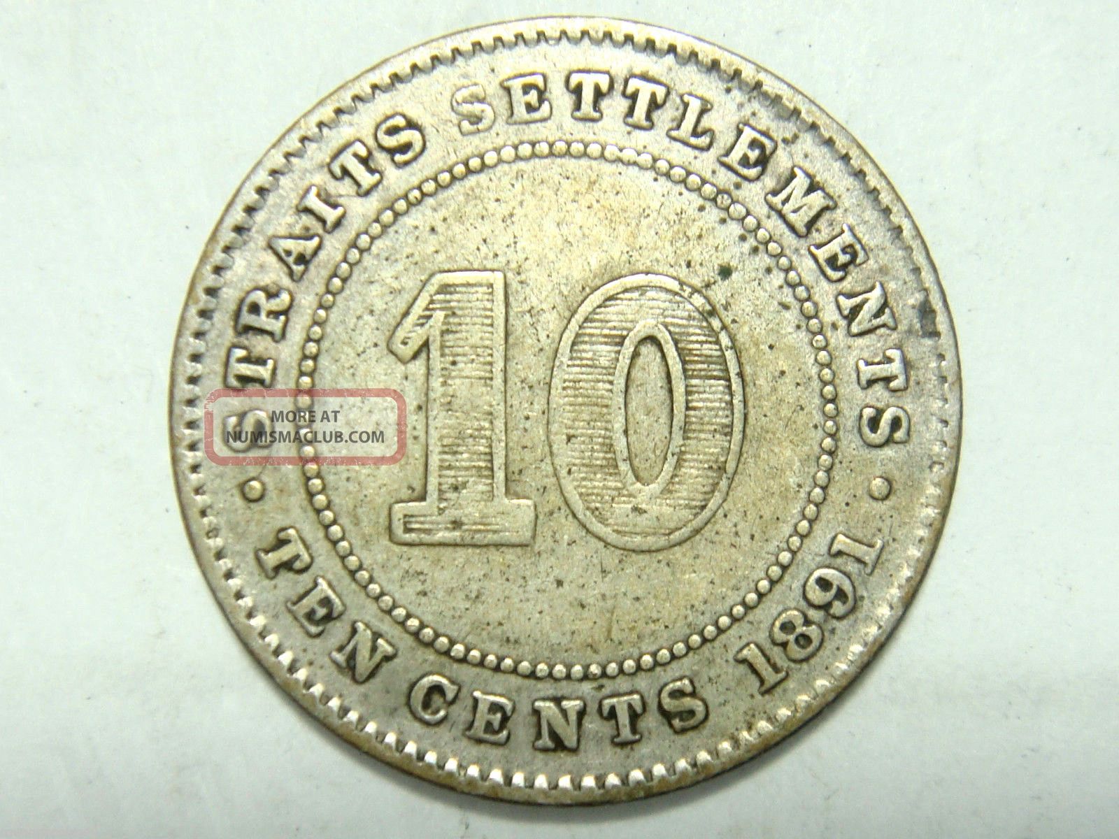 1891 Straits Settlements 10 Cents, Silver