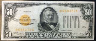 $50 Gold Seal Certificate Fifty Dollar Bill 1928 Woods Mellon Small Note (2246) photo