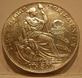 Peru 1934 Silver 1 Sol Unc With Minor Hairlines photo