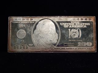 2004 Silver $100 Dollar Federal Reserve Note - 4 Troy Oz.  999 Fine Silver photo
