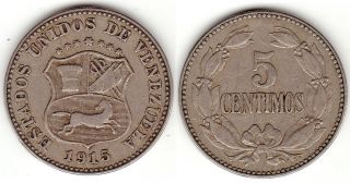 Venezuela 1915 & 1921 5 Centimos And 1896 & 1927 12¢ Centimos High Grades photo