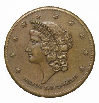 1850s Liberty $20 Gold Style In Unitate Fortitudo Spiel Marke Game Counter Token photo