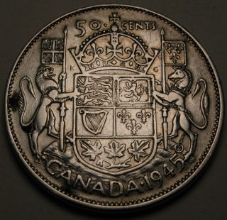 Canada 50 Cents 1945 - Silver - George Vi.  - Vf 874 photo