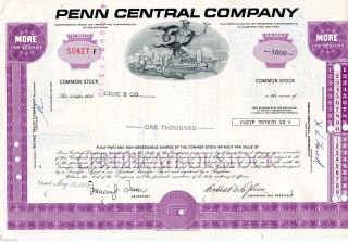 Penn Central Company (1,  000 Shares) 1975 Stock Cancelled Certificate photo