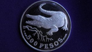 1978 Colombia 500 Pesos Crocodile Silver Proof Coin photo
