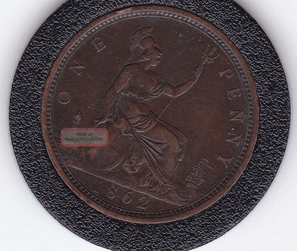 1862 Queen Victoria Large One Penny (1d) Bronze Coin