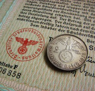 500 Reichsmark - Pre - War Nazi Era Reichsmark War Bond Wwii Swastika (cv: $59.  95) photo