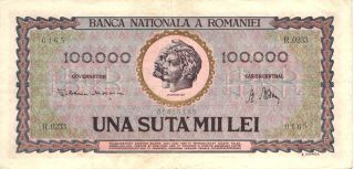 1947 Banca Nationala A Romaniei - Rumania 100000 Lei In Vf Pick: 59a photo