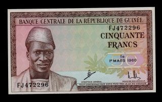 Guinea 50 Francs 1960 Fj Pick 12 Au - Unc. photo
