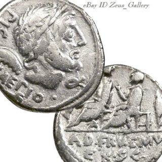 Saturn / Quaestors On Bench Ancient Roman Silver Denarius Coin 100bc Calpurnia 5 photo