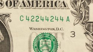 2013 $1 Dollar Binary Fancy Serial C 4 2 2 4 4 2 4 4 A - Circulated Banknote photo