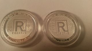 2 Scottsdale 1 Oz Reserve Round.  999 Silver Bu.  In Air - Tite Coin Capsule photo