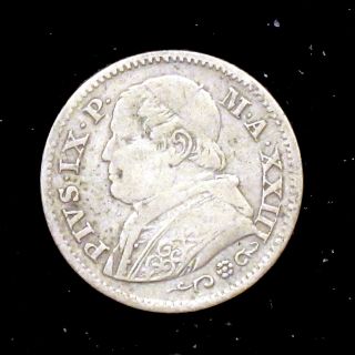 1869 Xxiiir Fine (f) Papal States Italy Silver 10 Soldi - It14 photo