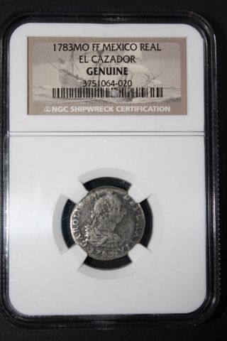 1783 1 Real Elcazador Ngc Certified Shipwreck Silver Coin Detailed - photo