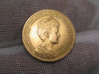1912 Netherlands Wilhelmina Gold 10 Guilders Coin.  Agw.  1947 Troy Oz. photo