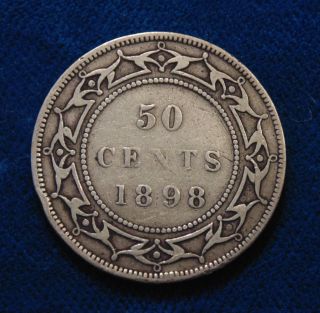 Canada 1898 Newfoundland Silver Half Dollar Fifty 50 Cents Cent Piece photo