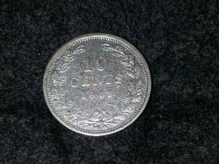 1903 Netherlands 10 Cents Silver Coin photo
