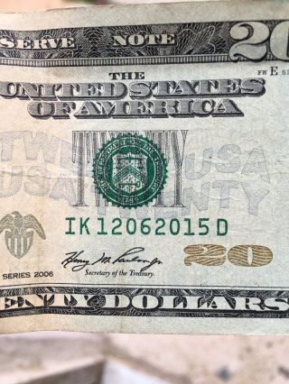 $20 Dollar Bill Date Serial Number: 12/06/2015 photo