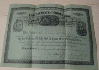 Bay State And Middle Park Gold Silver Mining Co Stock Certificate 1887 photo
