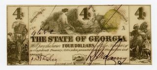 1864 $4 The State Of Georgia Note - Civil War Era W/ Slave Unc photo