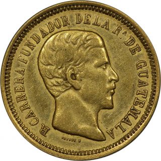 1869 - R Guatemala Gold 4 Pesos Pcgs Au50 Km - 187 (pcgs Secure) - Tough Coin photo