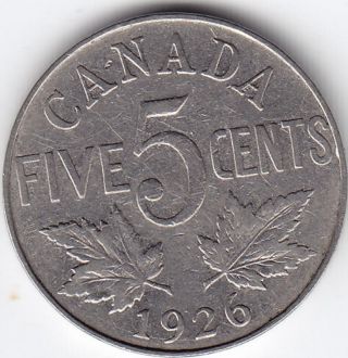 1926 Canada 5 - Cent Nickel Coin - Far 6 - V G photo