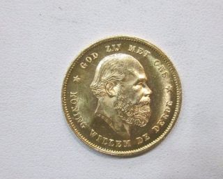 1879 Netherlands 10 Gulden Gold Coin photo