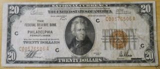 National Currency $20.  00 $20 1929 Federal Reserve Bank Philadelphia C00576506a photo