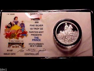 Disney Prince 1/2 Oz.  999 Fine Silver Coin Round W/ photo
