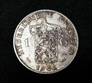 1952 Netherlands 1 Gulden Silver Coin photo