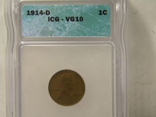 Lincoln Penny 1914d Icg Vg 10 Coin photo