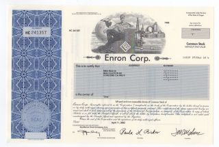Enron Corp.  Stock Certificate photo
