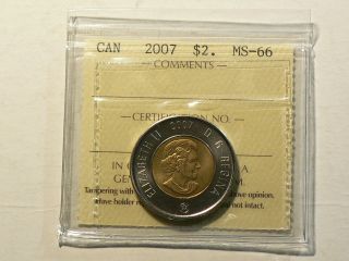 Canada,  2007 Two 2 Dollars,  Iccs Ms - 66 2647 photo