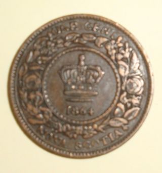 1864 Canada Nova Scotia 1 Cent Bronze Extremely Fine photo